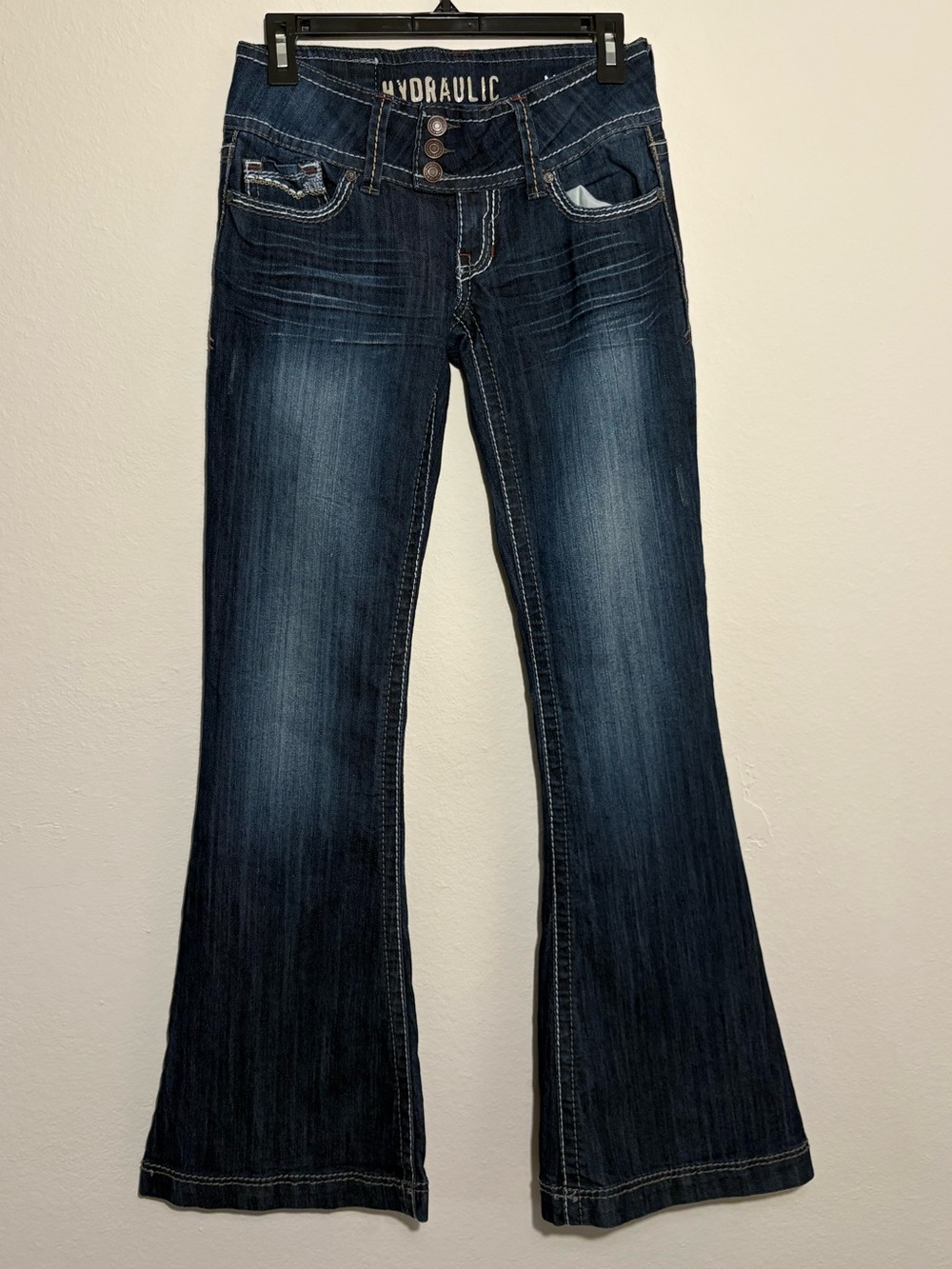 Y2K Hydraulic Metro Super Flare Jeans 5/6 Dark Wash Low Rise